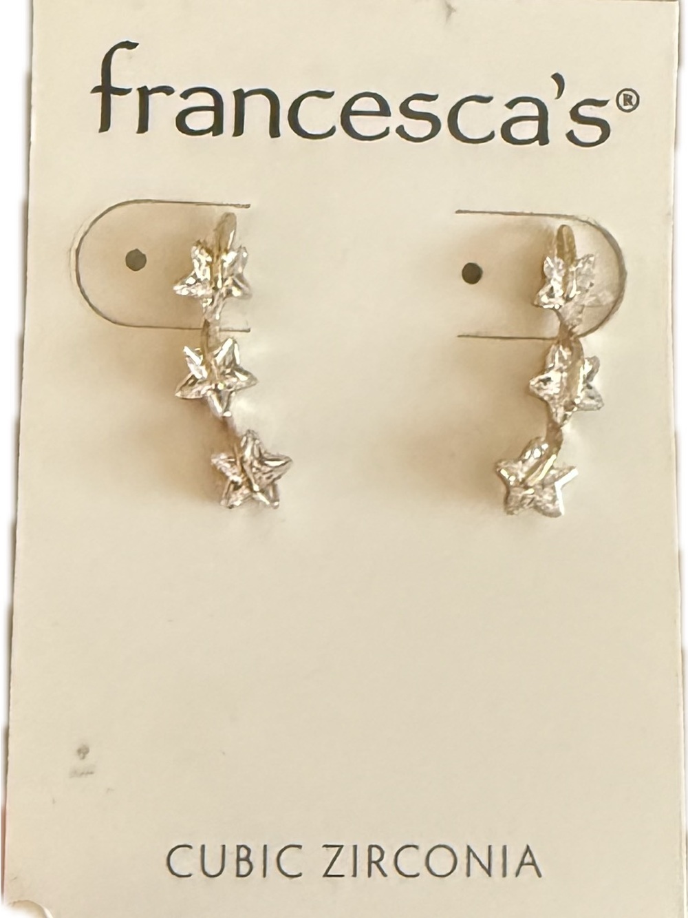 Francesca's Collections Silver Star Ear Climbers with Cubic Accents